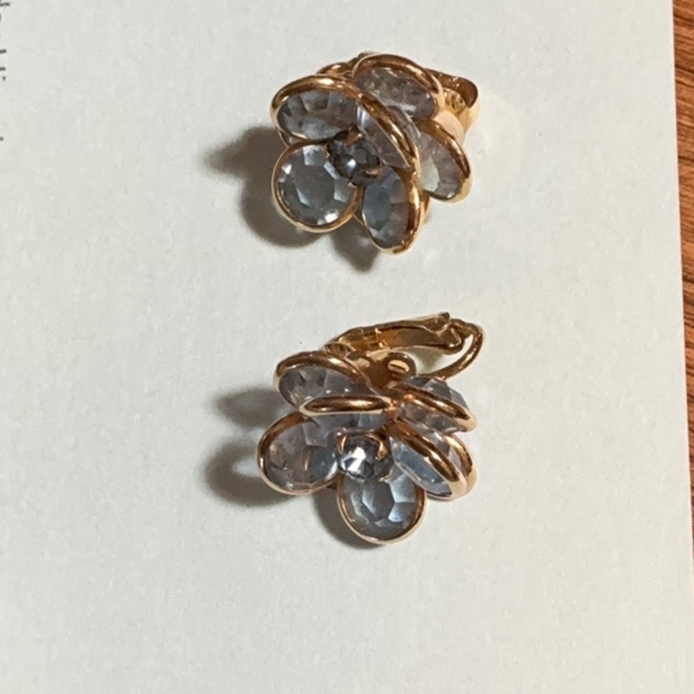 Vintage clip earrings. Blue clusters of flowers on gold toned backing. - Picture 2 of 4